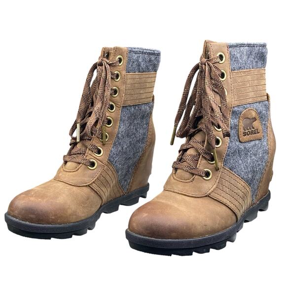Sorel Women's Lexie Brown Leather Wedge Ankle Boots Size US 7 - Picture 6 of 10